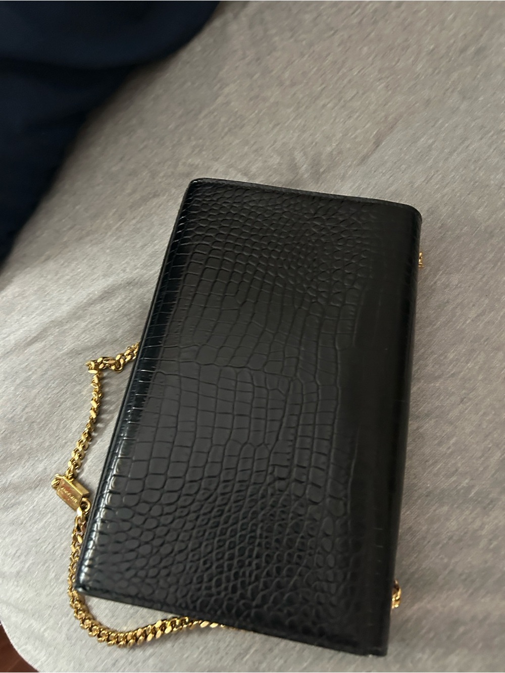 Saint Laurent Black Croc-Embossed Tassel Monogram Chain Crossbody - Picture 6 of 7